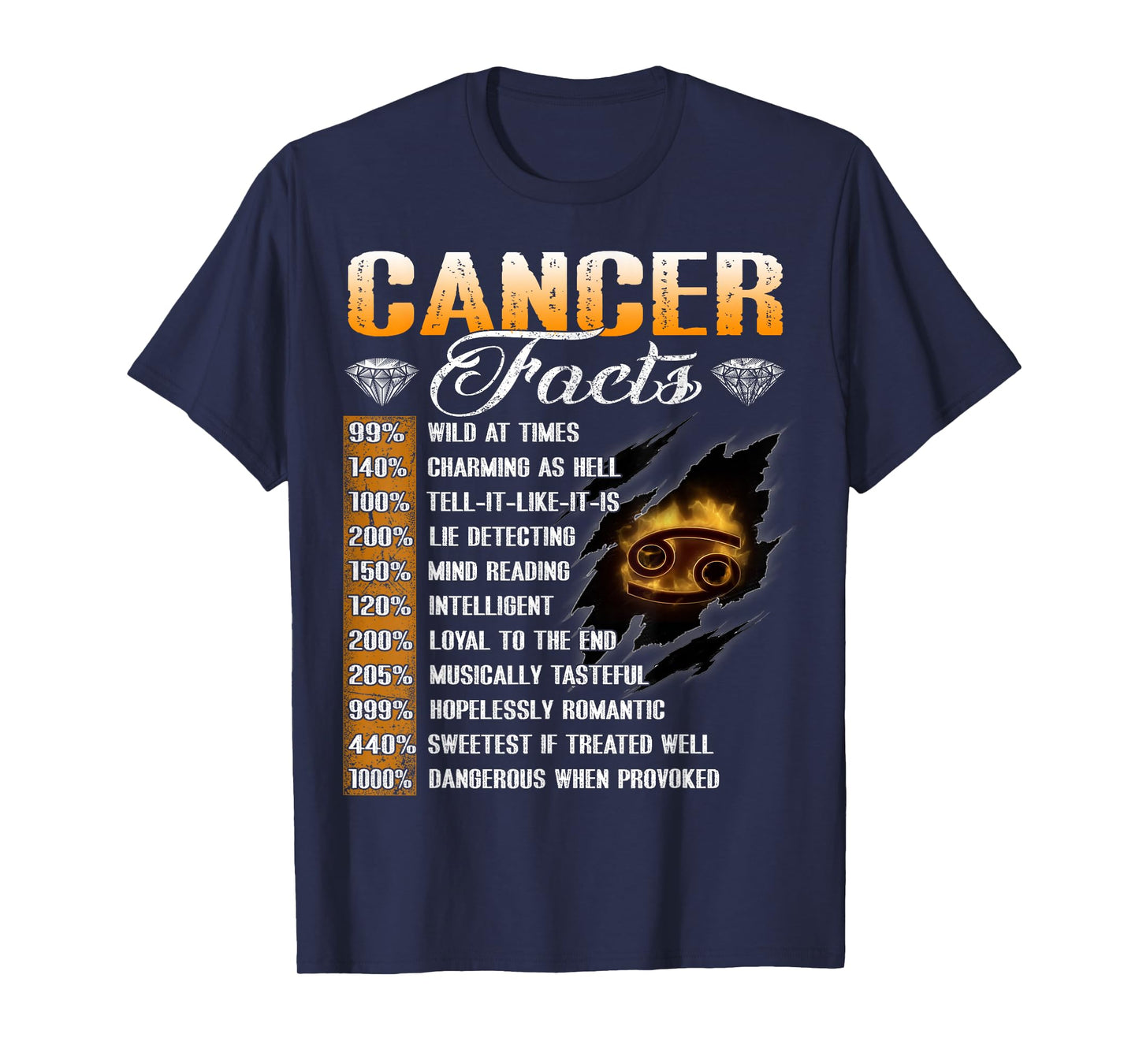 Cancer Facts Funny Zodiac Signs Birthday Gifts For Men Girls T-Shirt