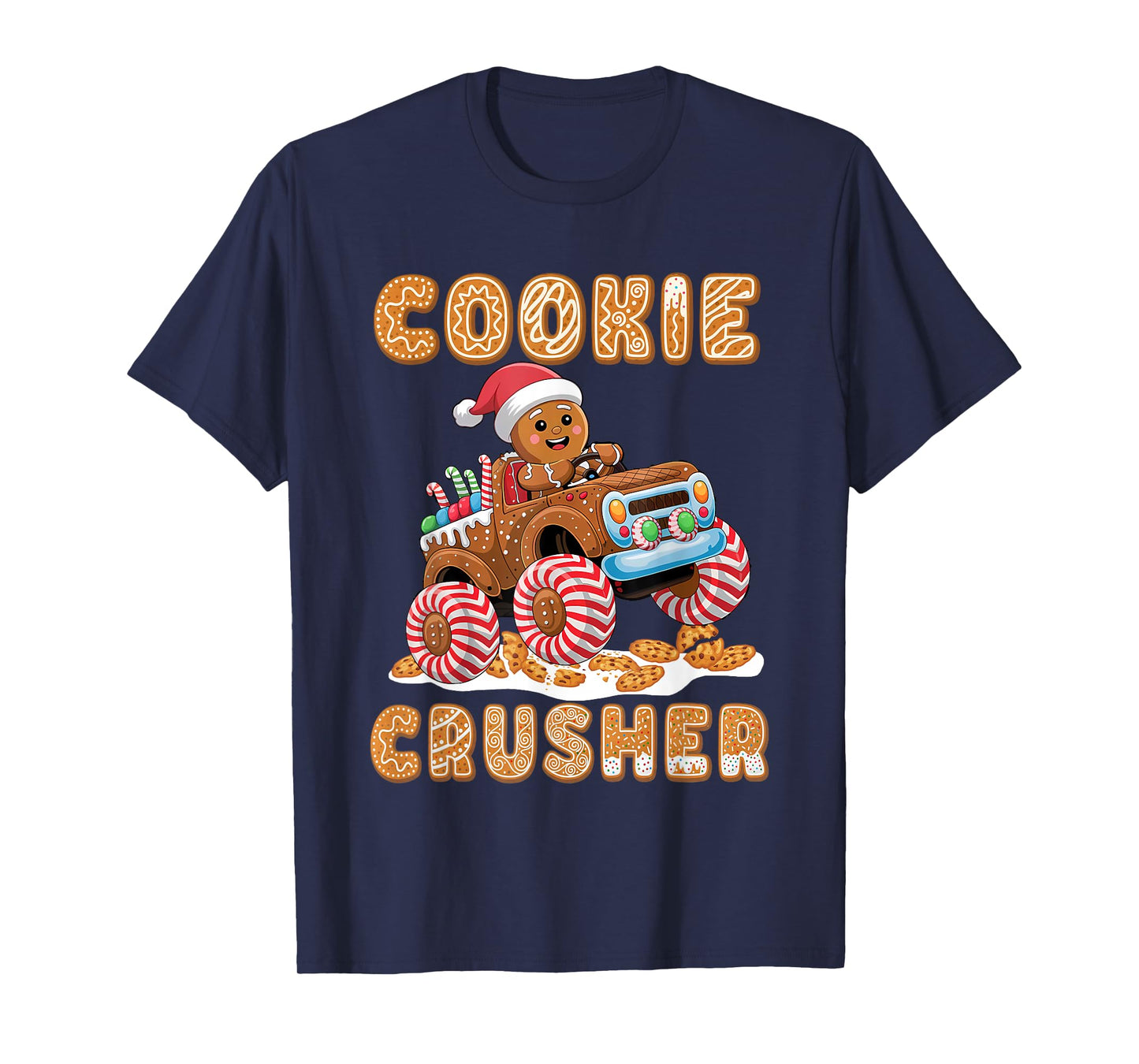 Christmas Gingerbread Pajamas Cookie Crusher Monster Truck T-Shirt