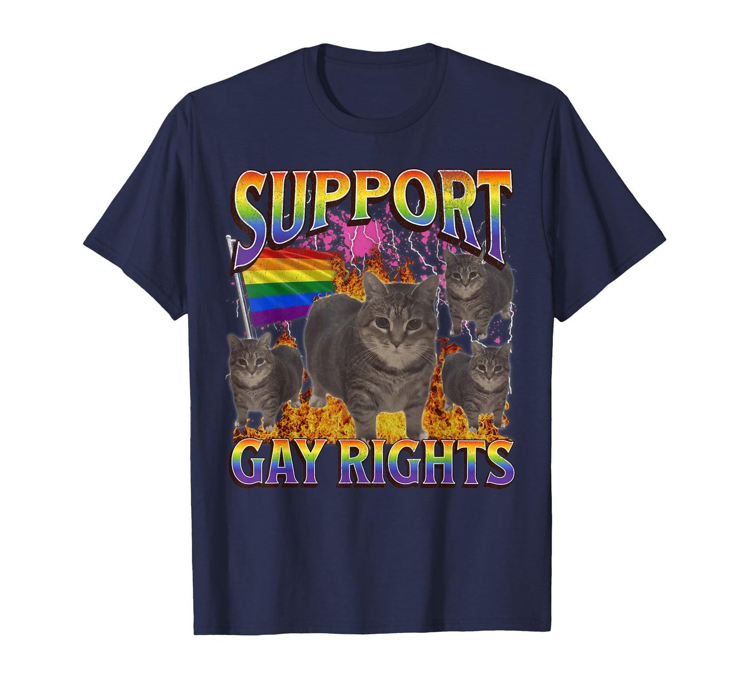 Support Gay Rights Funny Lgbtq Cat Meme Bootleg Graphic T-Shirt