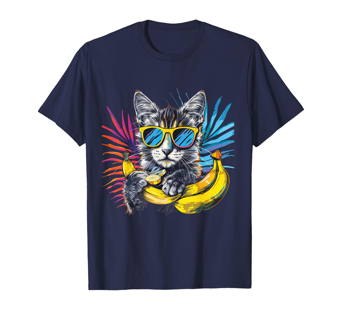Banana Cat Colourful Sunglasses Artwork Banana Fruits T-Shirt