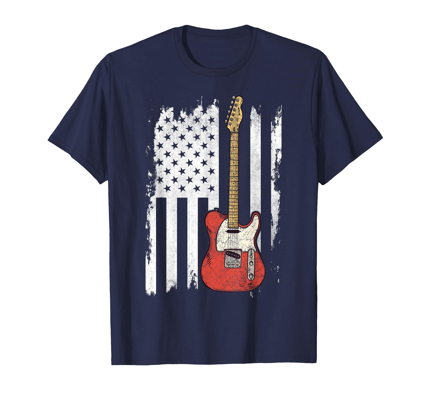 Lets Rock Rock n Roll Guitar Retro USA Flag Music T-Shirt