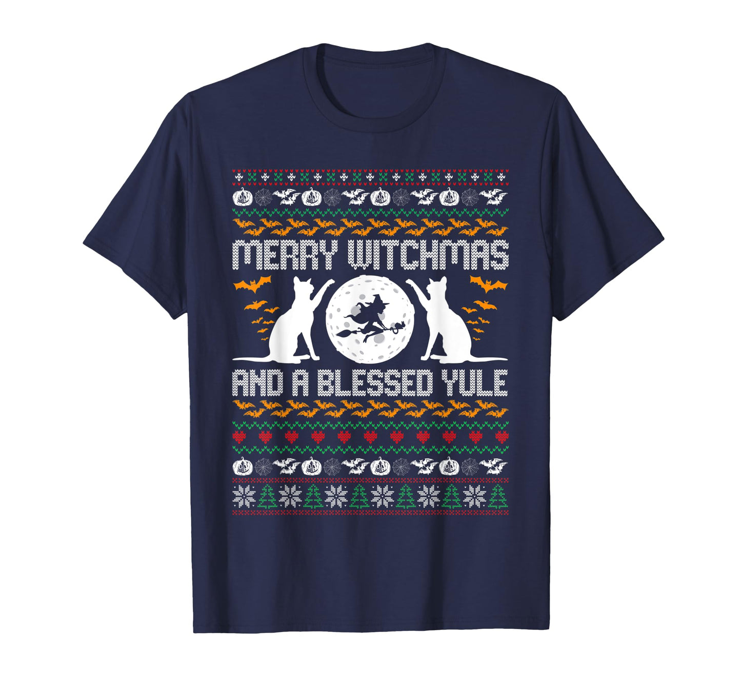 Merry Witchmas Funny Cat Lover Christmas Ugly Xmas Sweater T-Shirt for Men Women