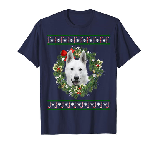 White German Shepherd Christmas Tree Santa Xmas Tee Pajamas T-Shirt