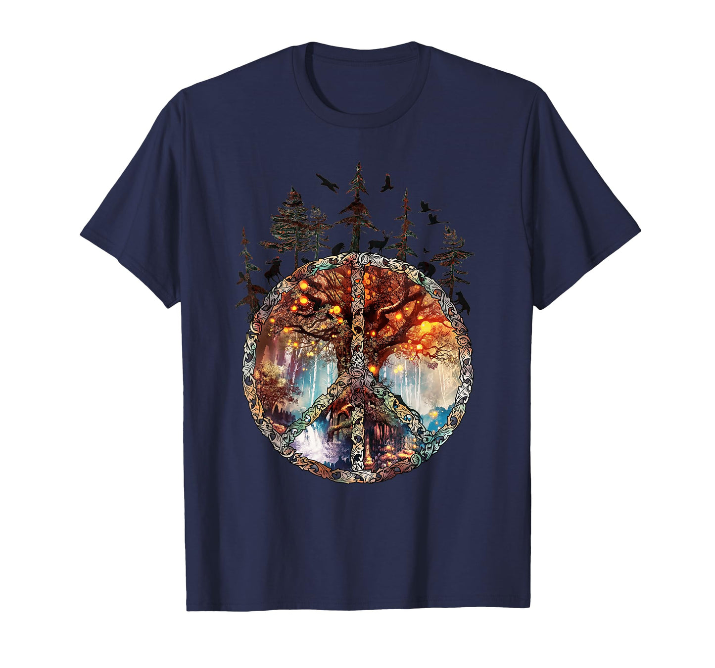 Peace Sign Forest Trees Wildlife Animal Nature Vintage T-Shirt