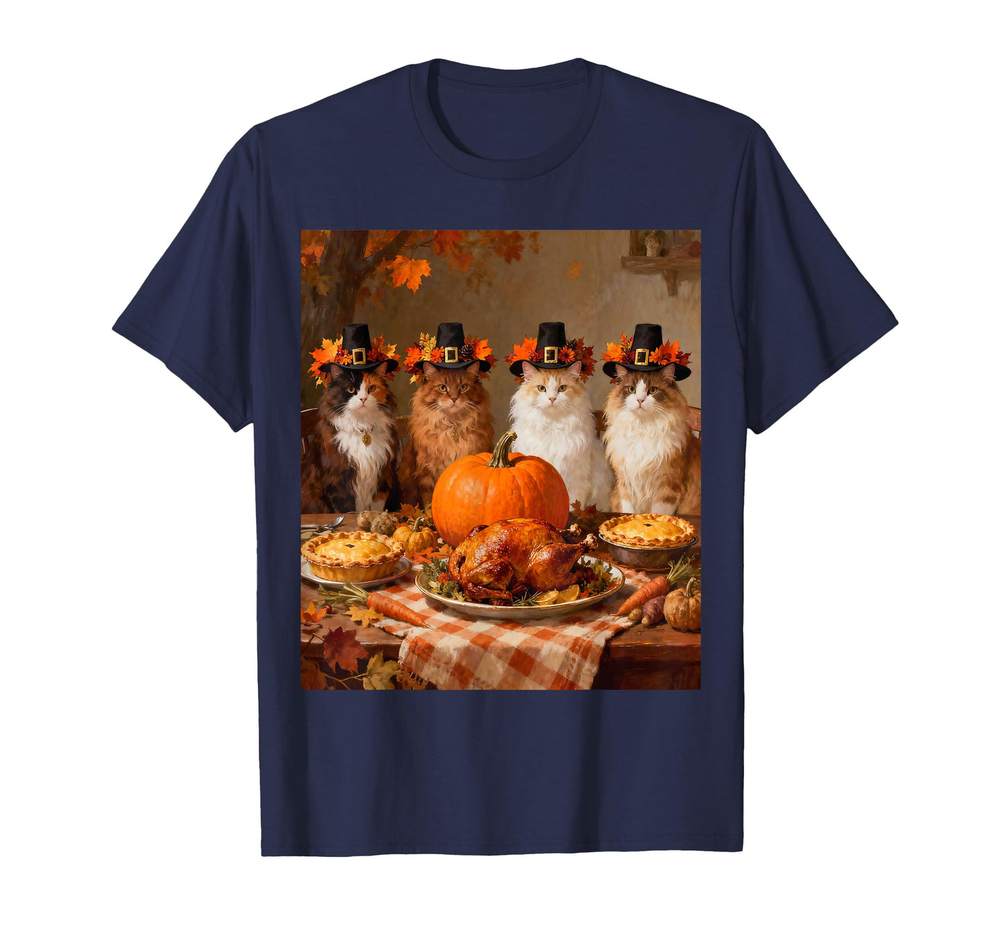 Thanksgiving Cats Dinner Feast Vintage Fall Men Women Kids T-Shirt