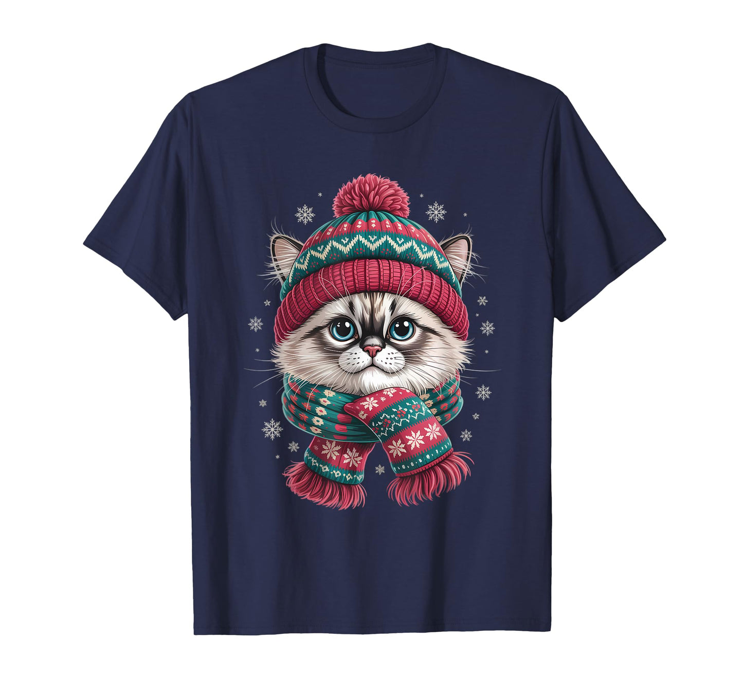 Funny Ragdoll Cat Santa Hat Christmas Lights T-Shirt