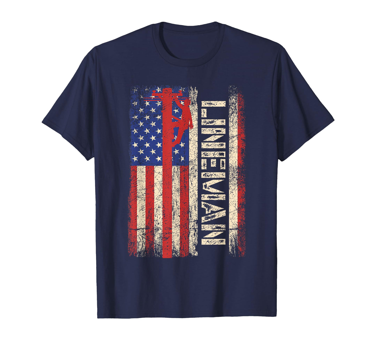 Lineman US American Flag Shirt Patriotic Electrician Men Dad T-Shirt