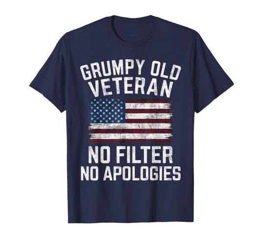 Old Vet Military Veteran Funny American Flag Grumpy T-Shirt