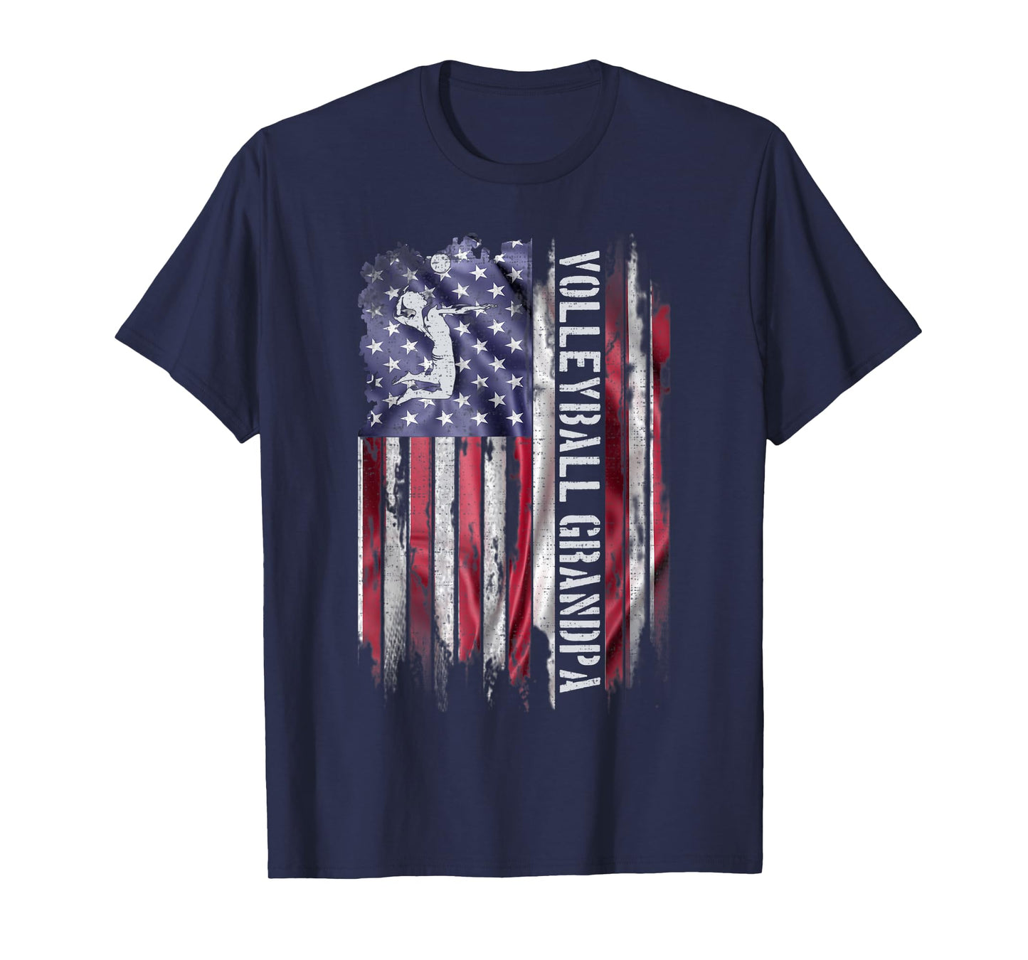 Vintage US American Flag Proud Volleyball Grandpa Silhouette T-Shirt for Women Kids Men