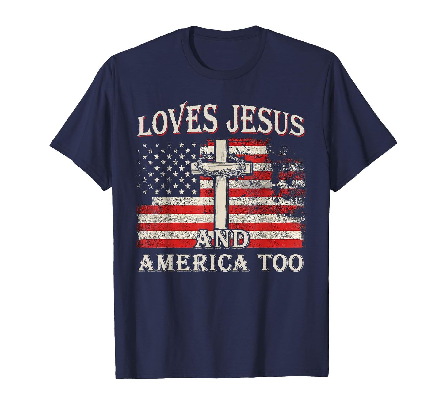 Retro Loves Jesus And America Too America Flag 4th of July T-Shirt