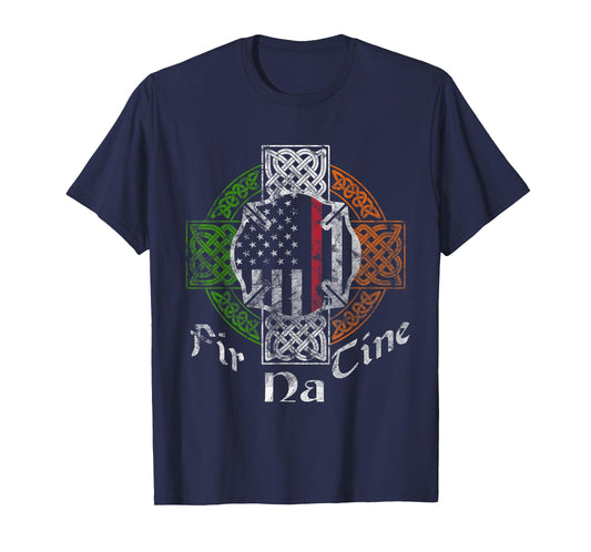 Irish Firefighter Thin Red Line Fir Na Tine Celtic Cross T-Shirt