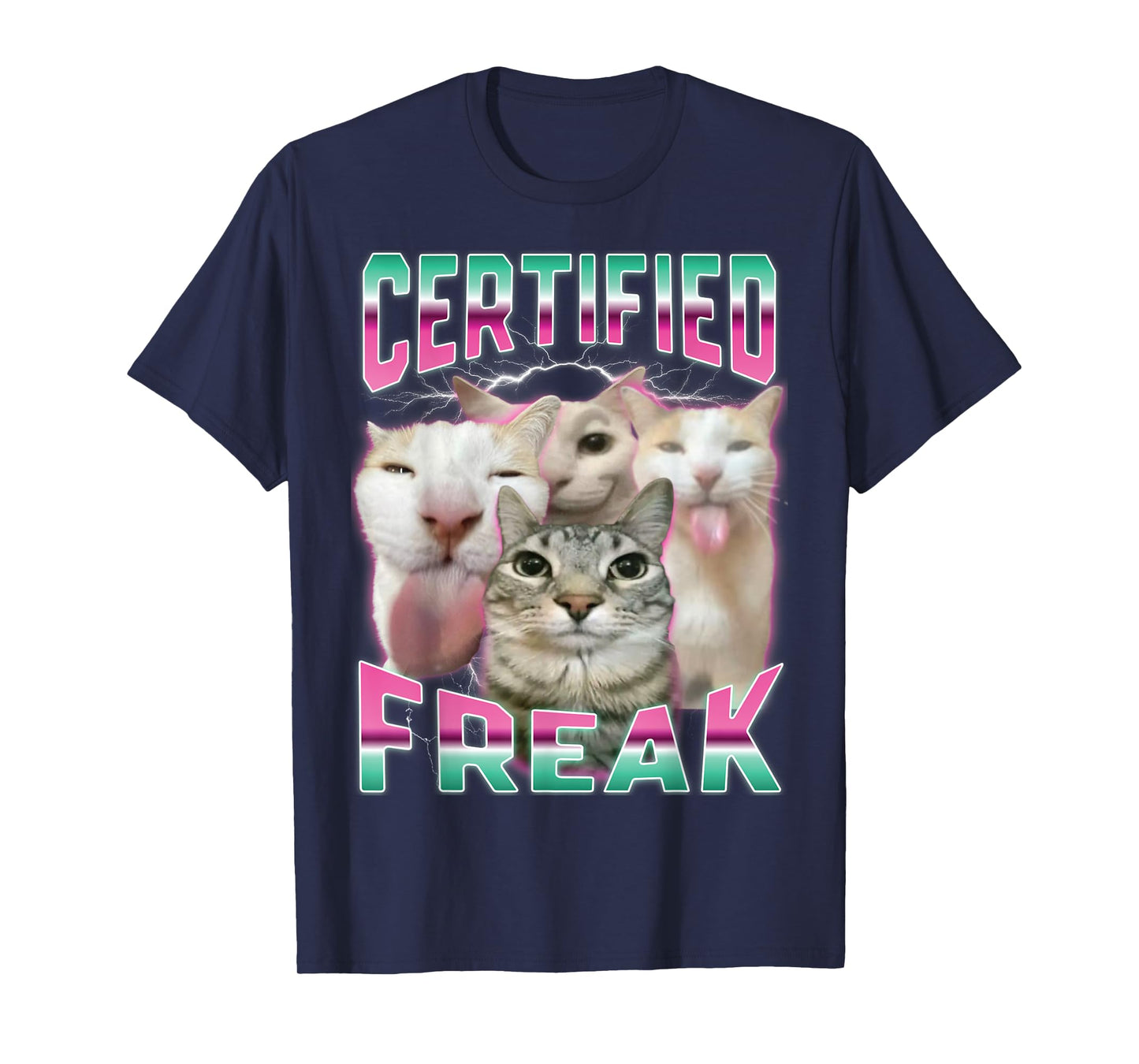 Certified Freak Funny Cat Meme Cursed Silly Staring Cat T-Shirt for Men Women Kids