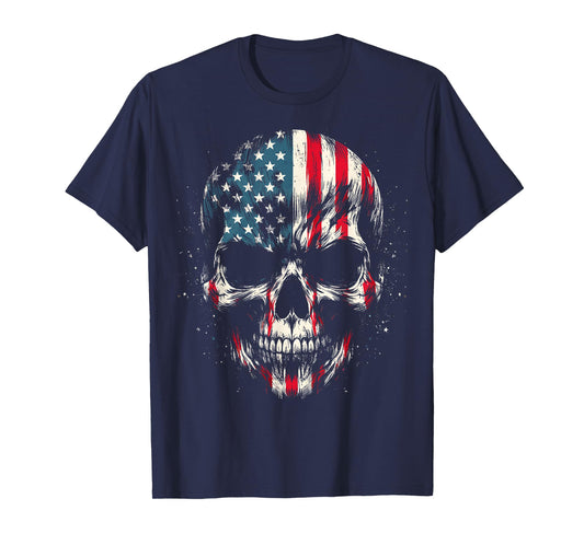 American Flag Skull Skeleton 4th of July Patriotic Men Women T-Shirt