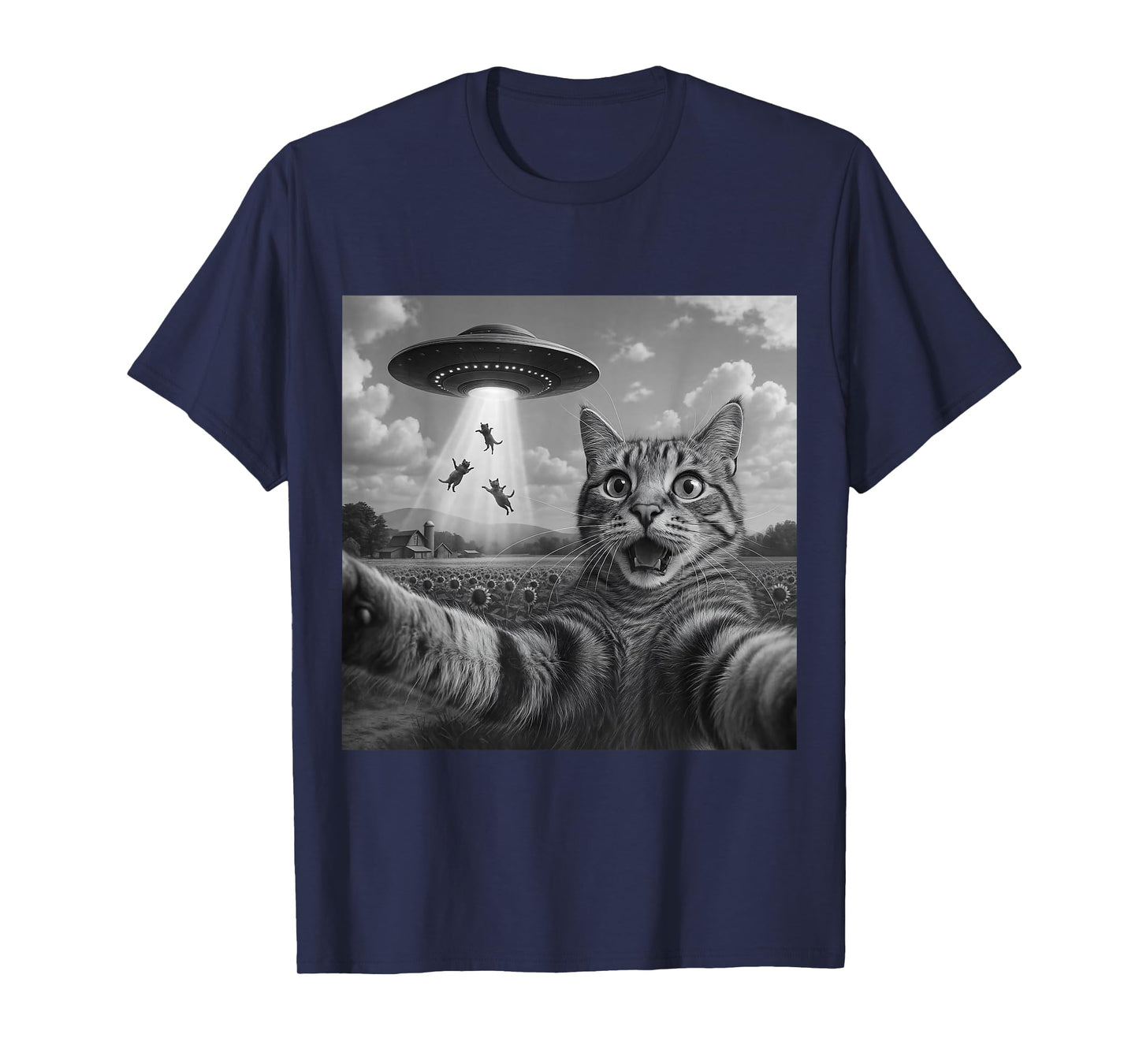 Alien Cat Selfie UFO Gifts Men Women Graphic Tees Funny Cat T-Shirt