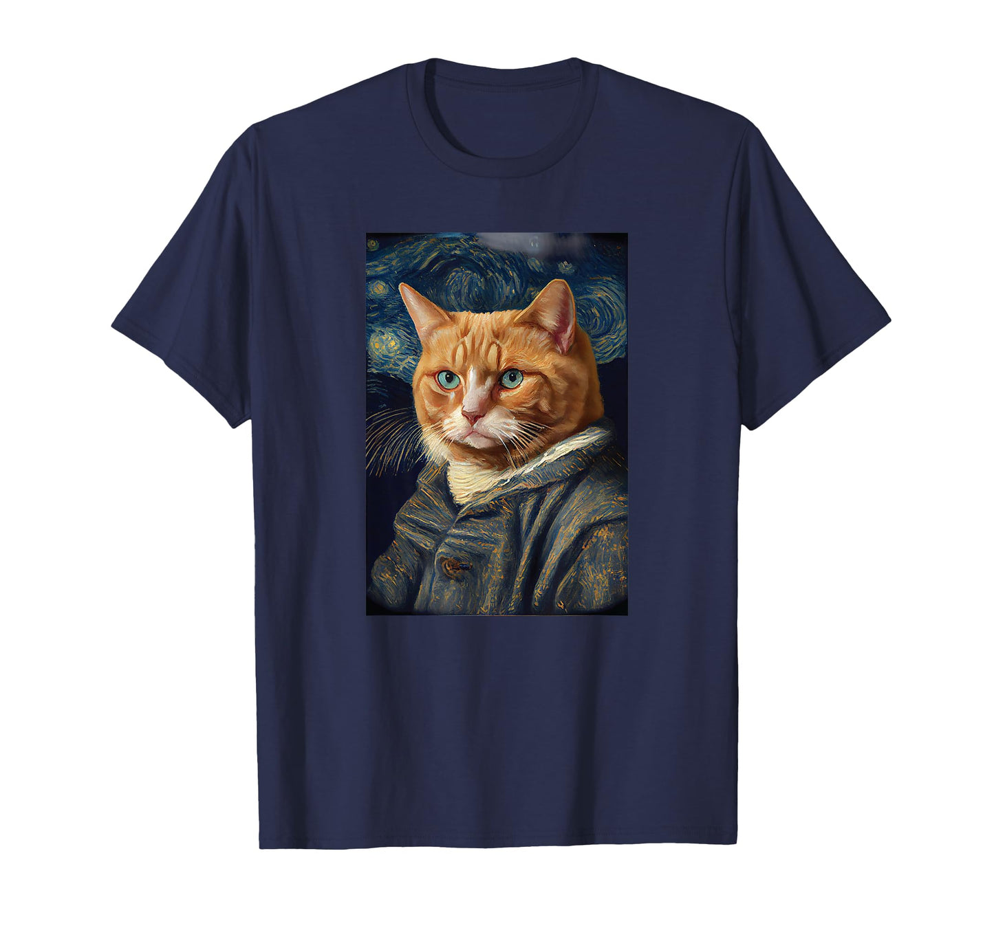 Funny Cat Art Painting Lover cats kitty kitten Starry Night T-Shirt