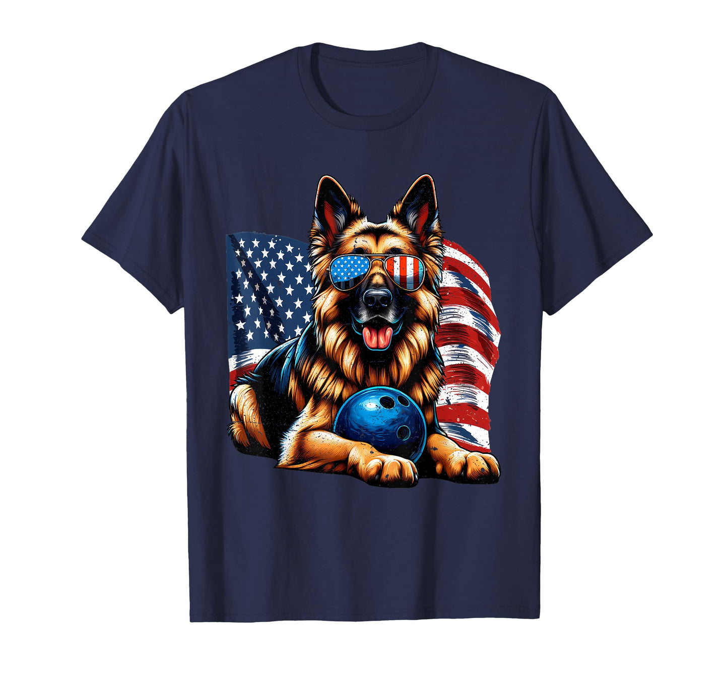Patriotic German Shepherd Bowling USA Flag Freedom Vintage T-Shirt