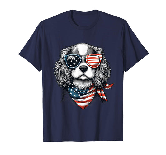 Kids 4th of July with Cavalier King Charles Spaniel Dog T-Shirt