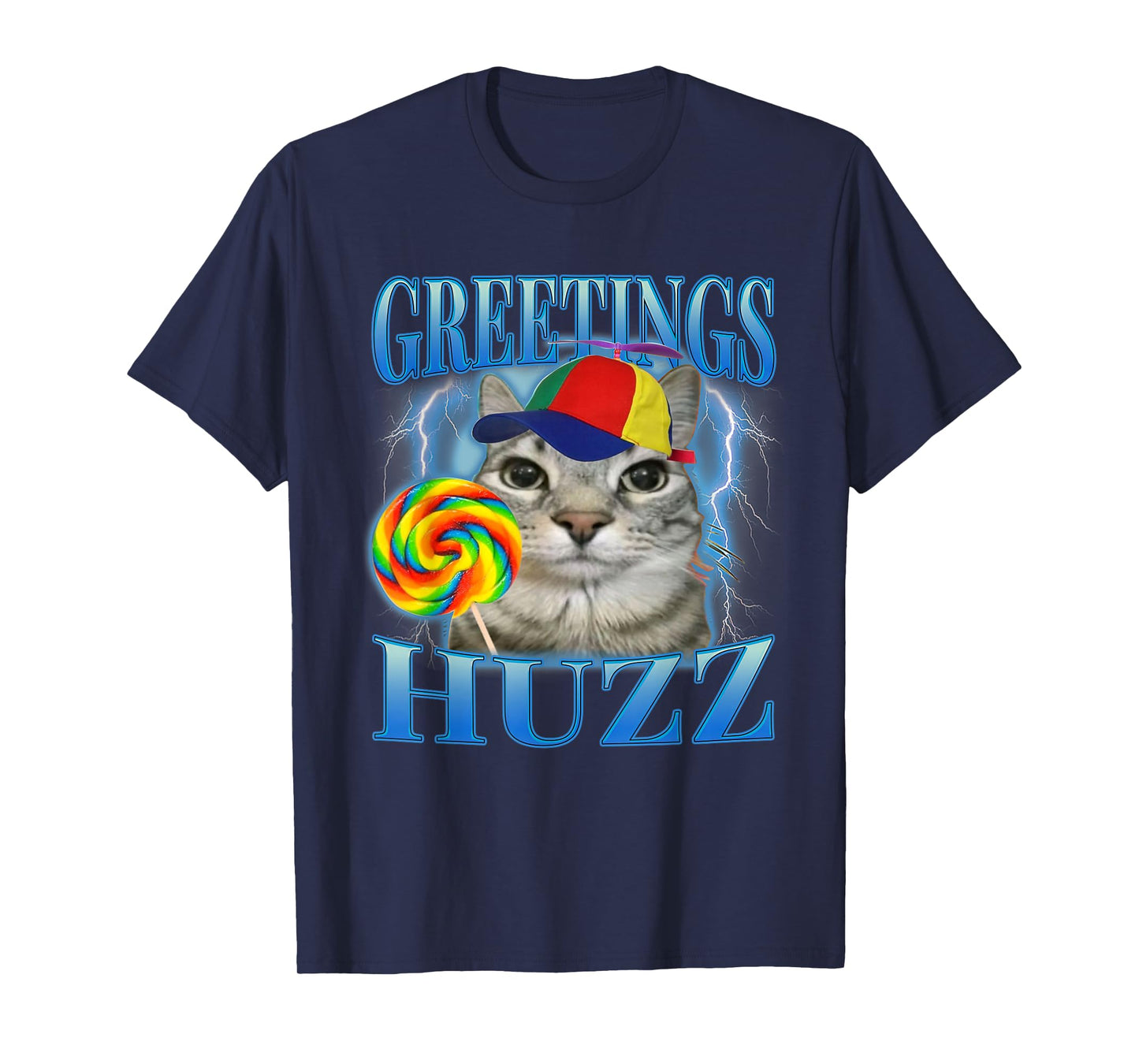 Lollipop Cat Meme Greetings Huzz Funny Silly Cats Humor T-Shirt
