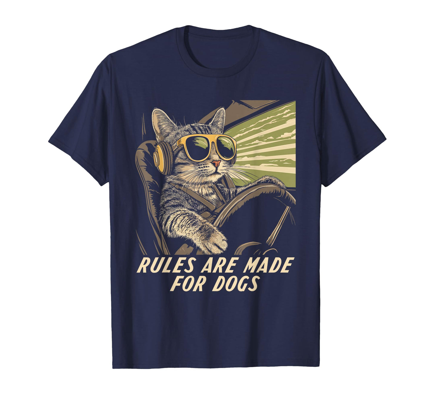 Funny Cat Lover - Rules Are Made for Dogs Driving Cat T-Shirt
