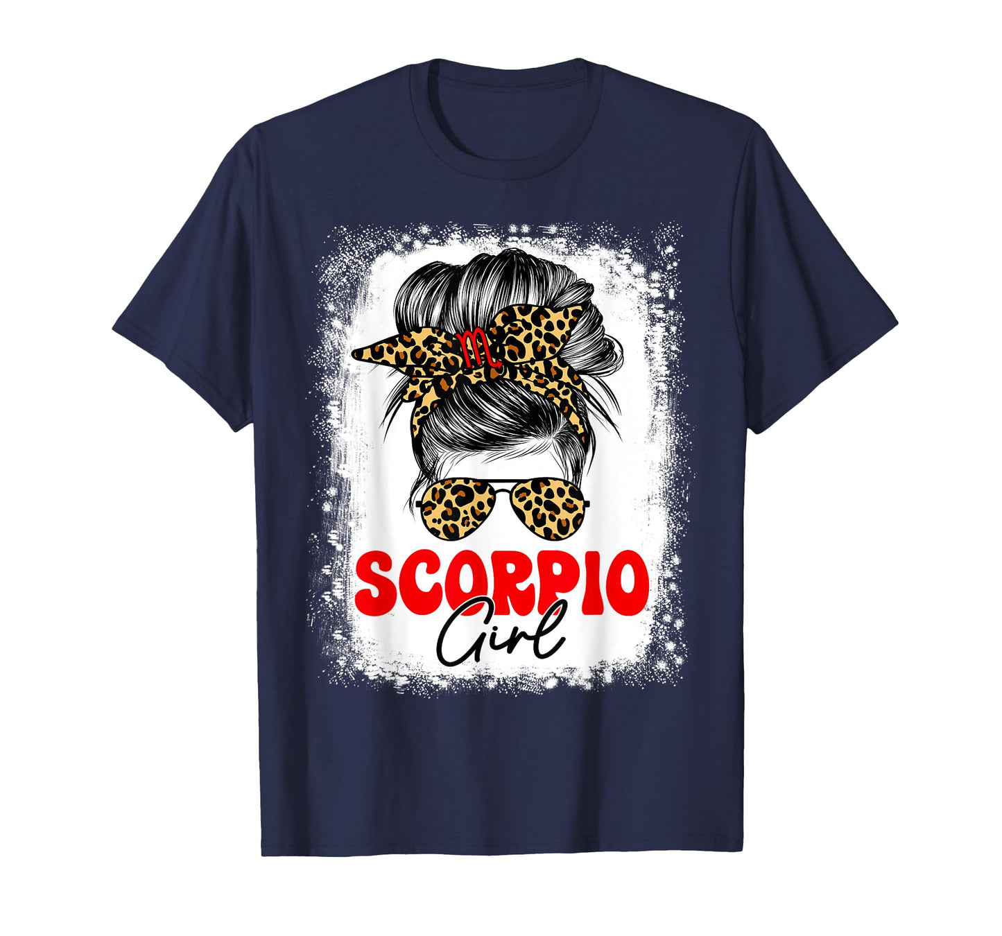 Scorpio Girl Leopard Messy Bun Zodiac Sign Birthday T-Shirt