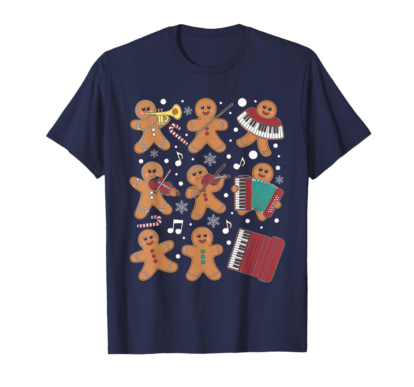 Christmas Musician Gingerbread Playing Musical Instruments T-Shirt