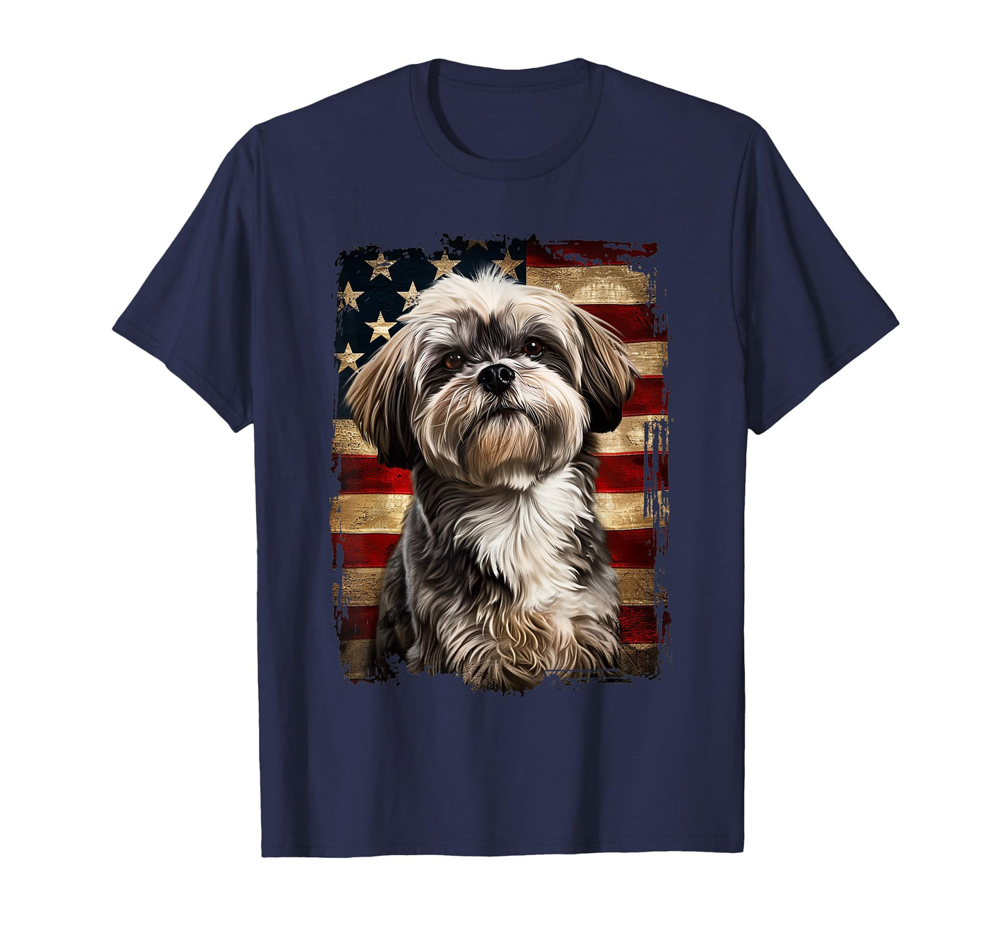 Lhasa Apso American Flag T-Shirt