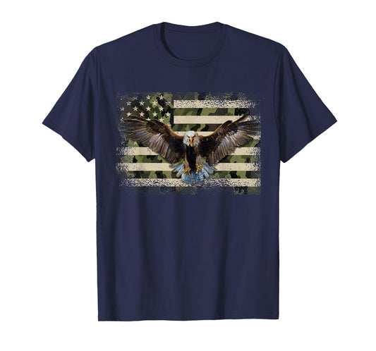 Camouflage American Flag USA Patriotic Eagle 4th Of July T-Shirt
