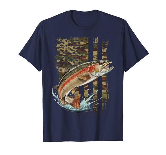 Vintage Speckled Brook trout American flag Fishing artwork T-Shirt