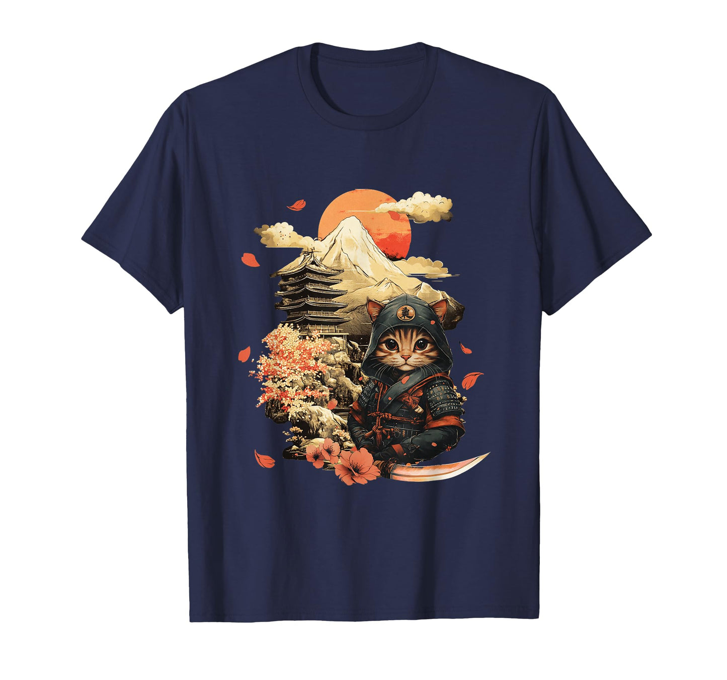 Vintage Japanese Samurai Ninja Cat Tattoo Kawaii T-Shirt