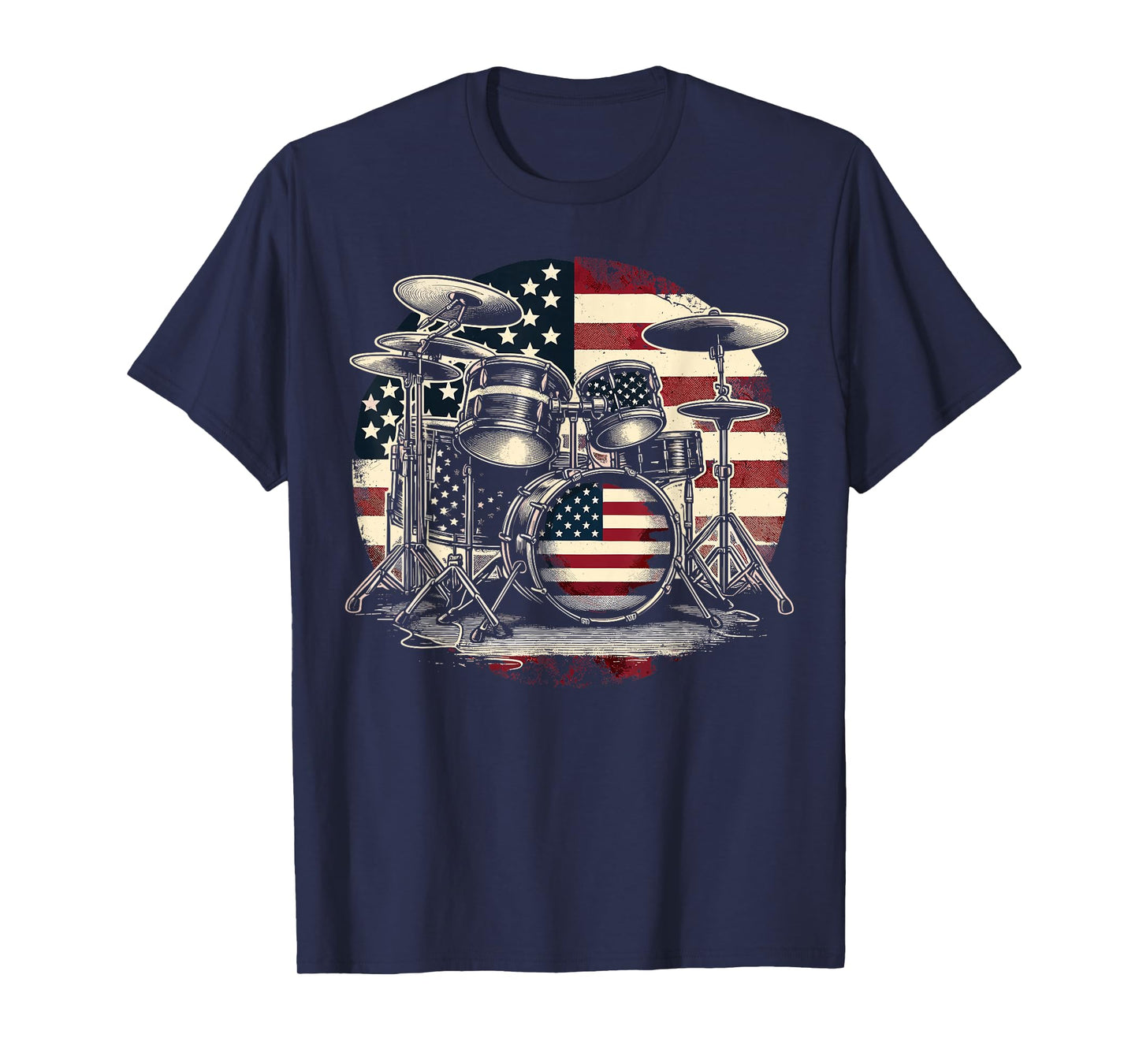 Drum Set USA Flag American Patriotic Drummer T-Shirt