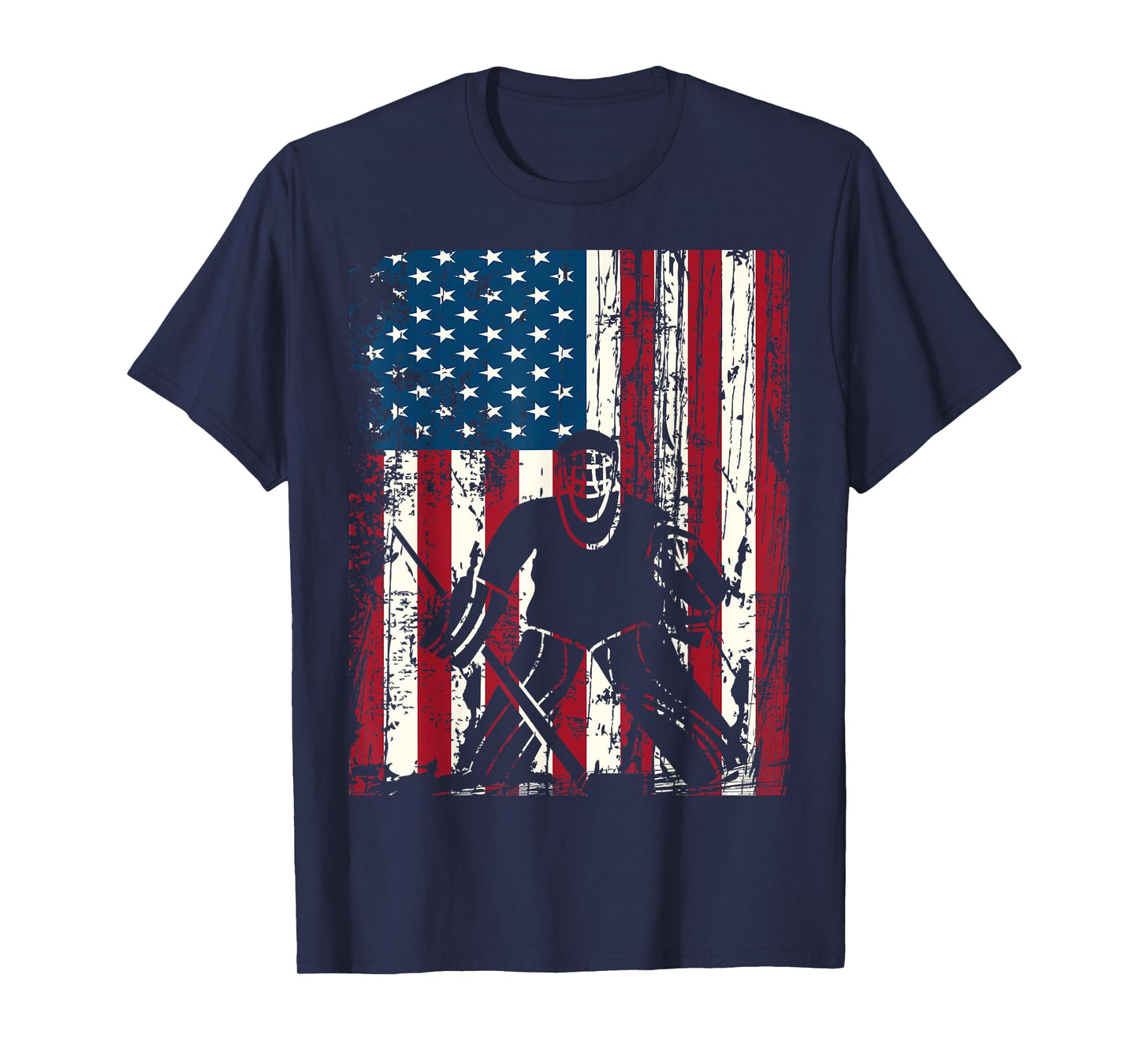 Vintage USA American Flag Ice Hockey Goalie 4th of July T-Shirt