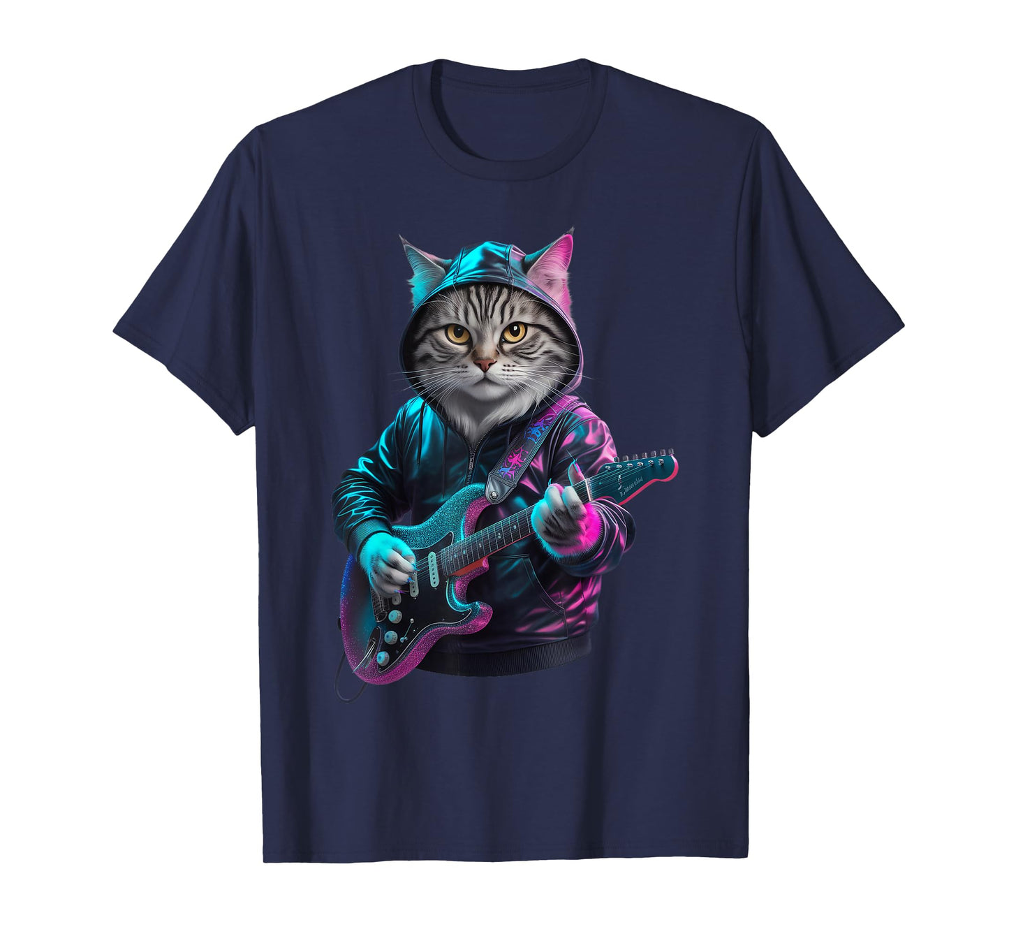 Cat Playing Guitar Rock and Roll Rock Star for Men Women Kid T-Shirt