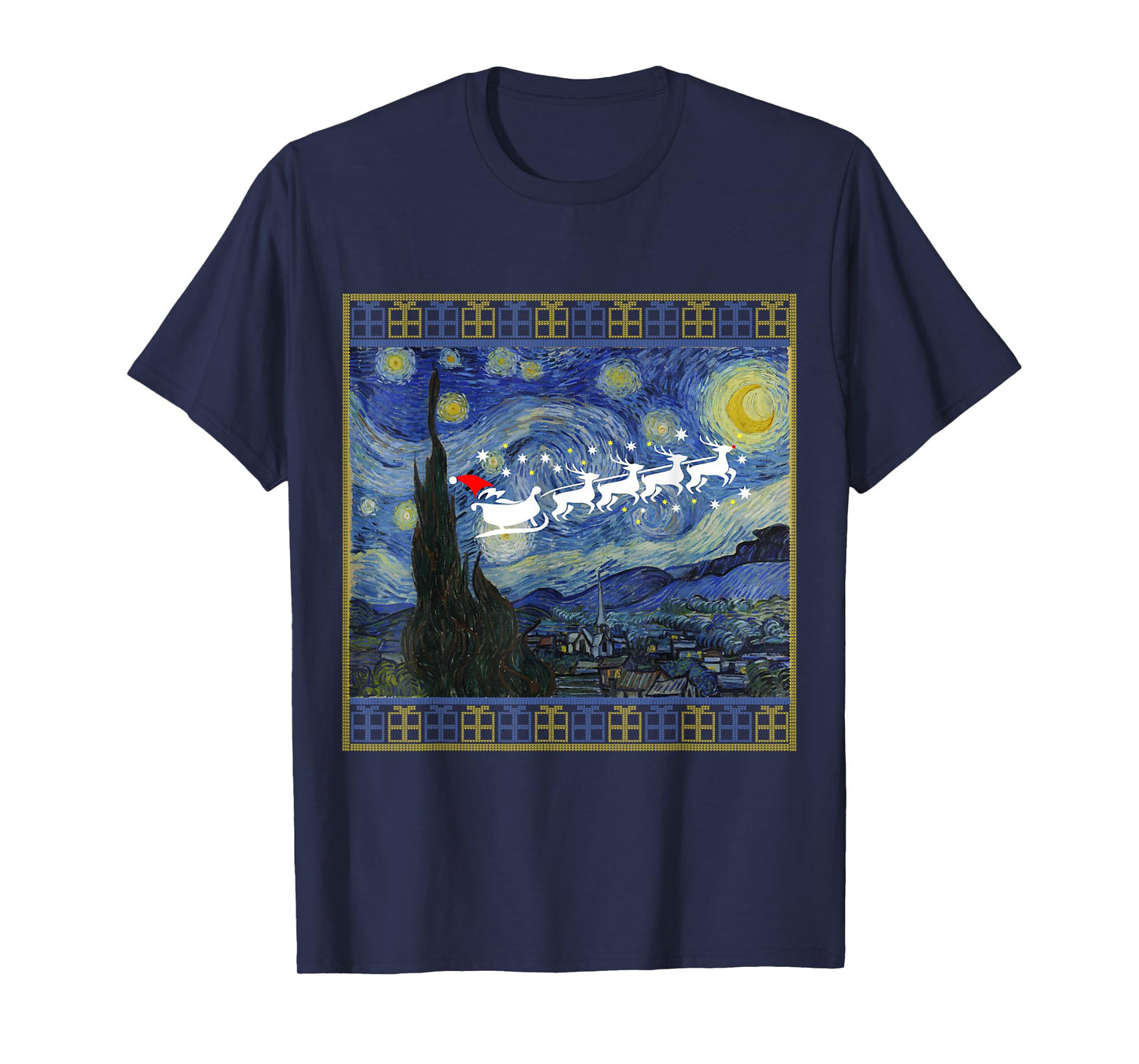 Van Gogh Starry Night Santa Sleigh Christmas T-Shirt