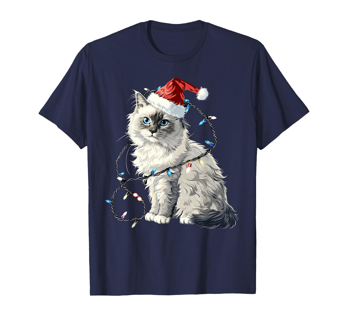 Cute Ragdoll Cat Santa Hat Christmas Lights Feline T-Shirt