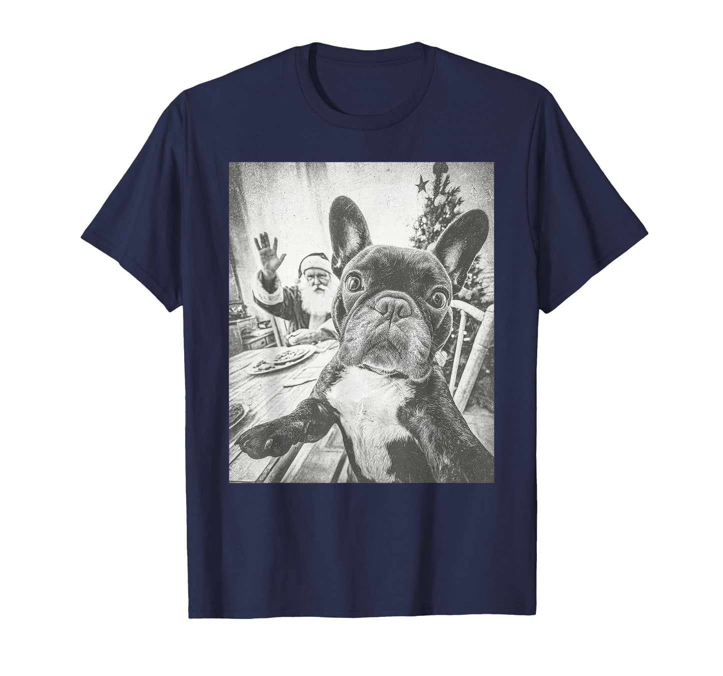 Funny AI French Bulldog Selfie with Santa Claus Christmas T-Shirt