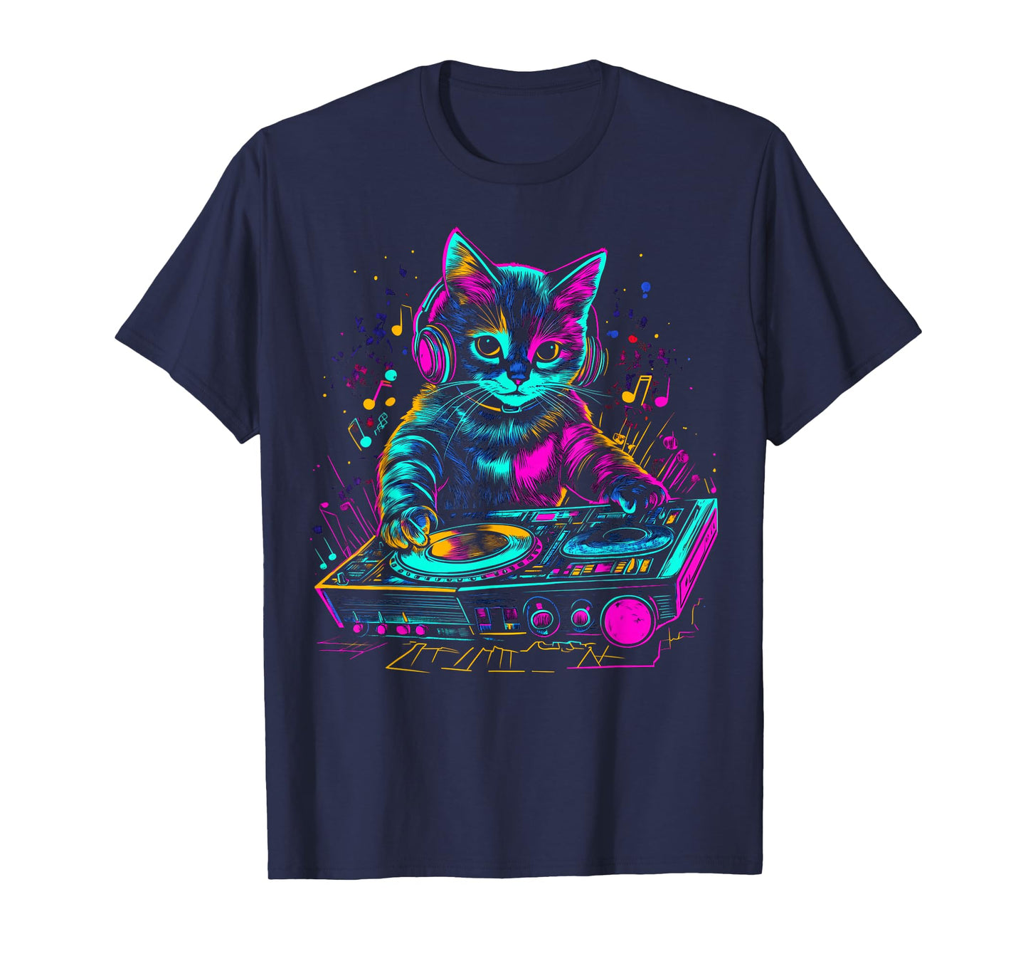 Cat DJ Techno EDM Rave Cool Graphic Cat Lover Mens Kids Boys T-Shirt