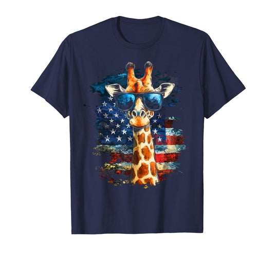 Giraffe American Flag 4th Of July Funny Animal Patriotic T-Shirt