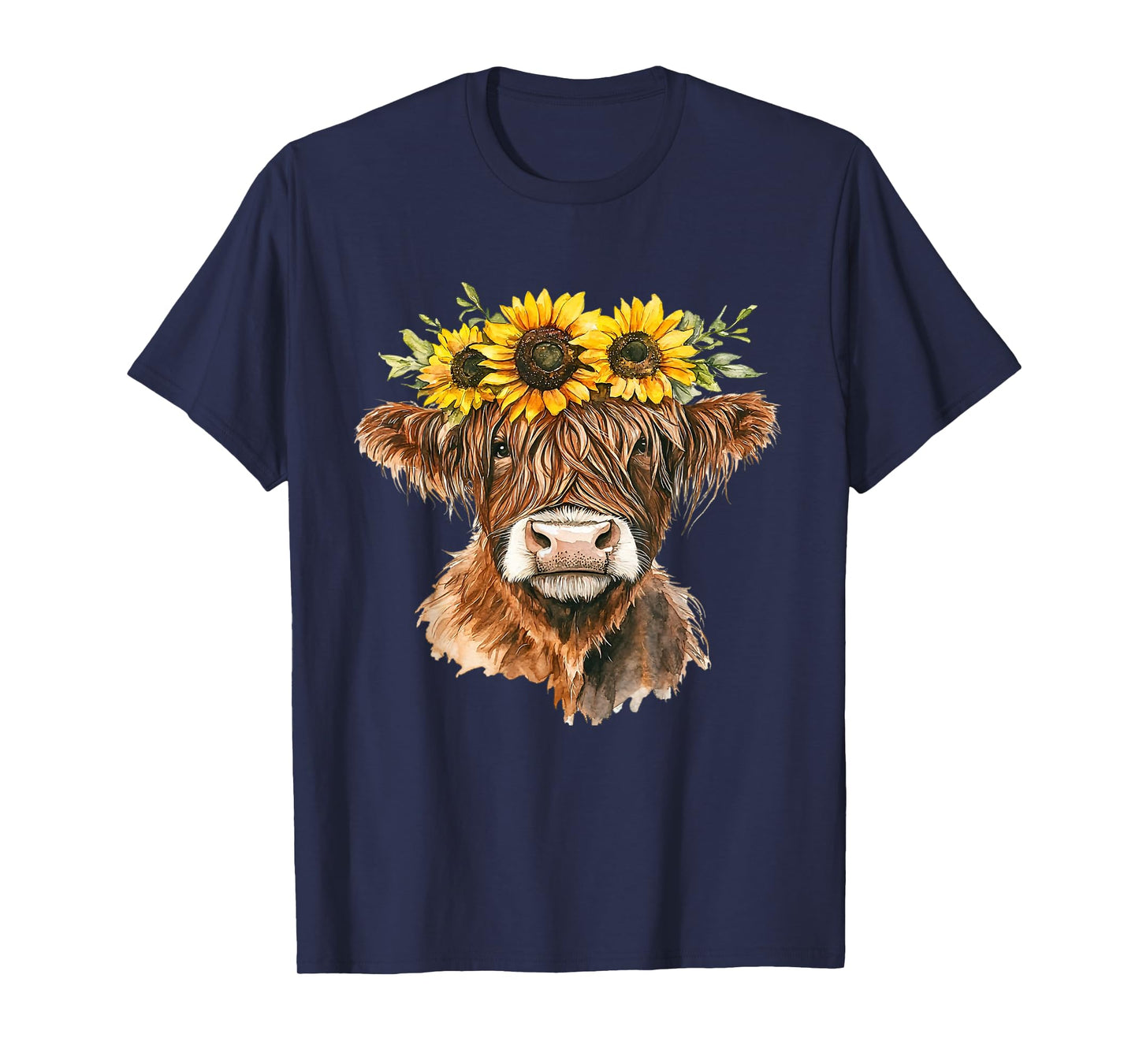 Cute Highland Cow With Sunflowers Floral Scottish Farm T-Shirt
