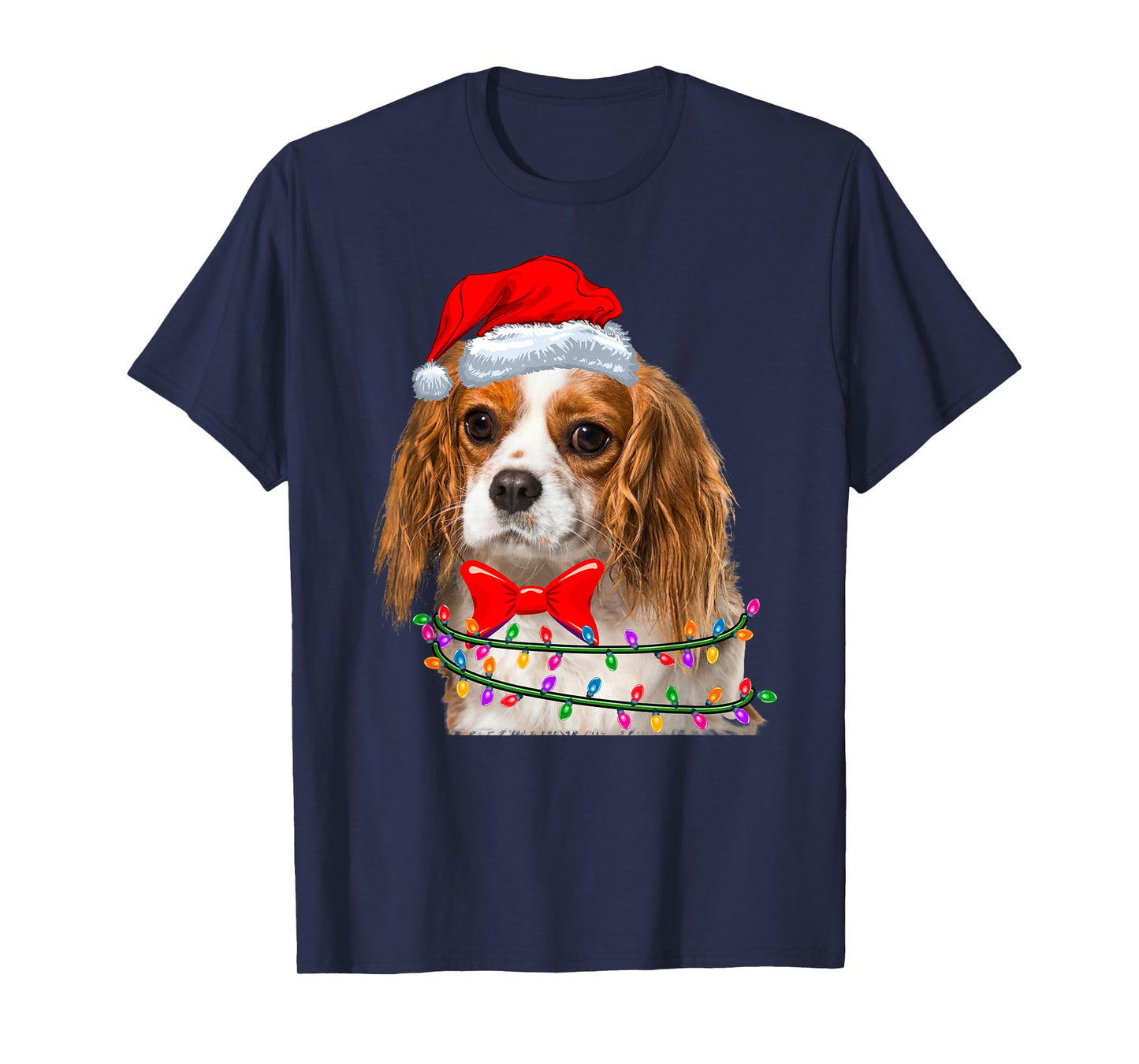 Christmas Lights Cavalier King Chales Spaniel Wearing Hat T-Shirt