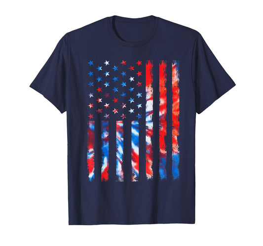 Vintage Red White and Blue Tie Dye American Flag Tee T-Shirt