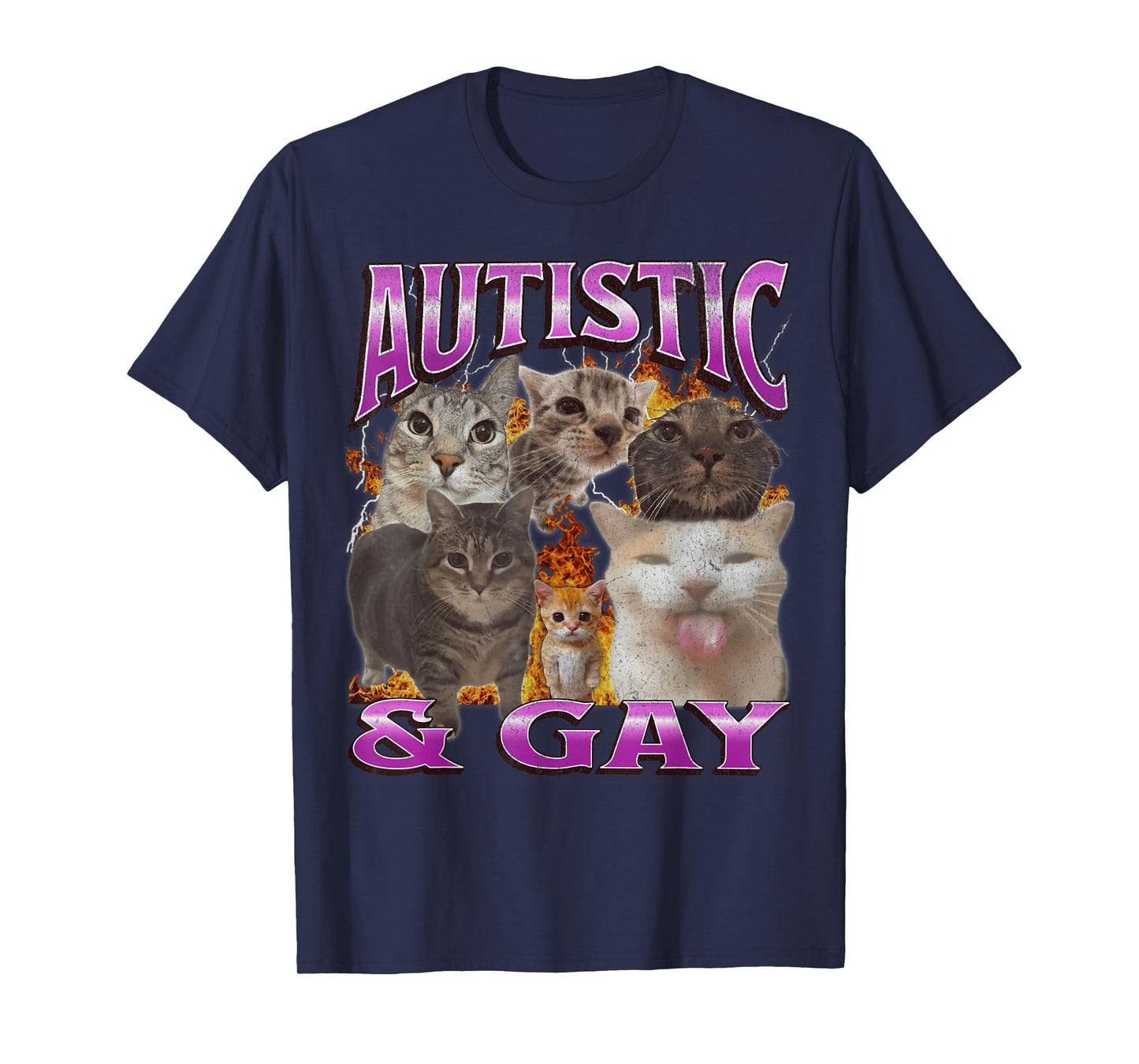 Autistic and Gay Funny Cat Meme Bootleg Graphic T-Shirt