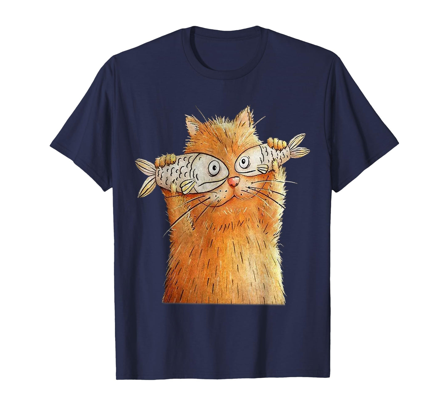 Vintage Cute Funny Cat With 2 Fishes On Eyes Lover Whimsical Men Women T-Shirt
