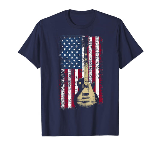 Vintage US Flag Guitar Shirt American Flag Gift T-Shirt T-Shirt