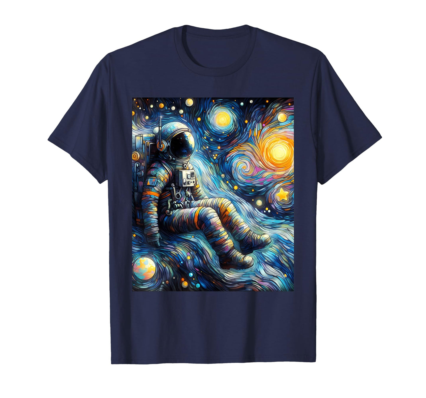 Astronaut Space Planets Starry Night Painting T-Shirt