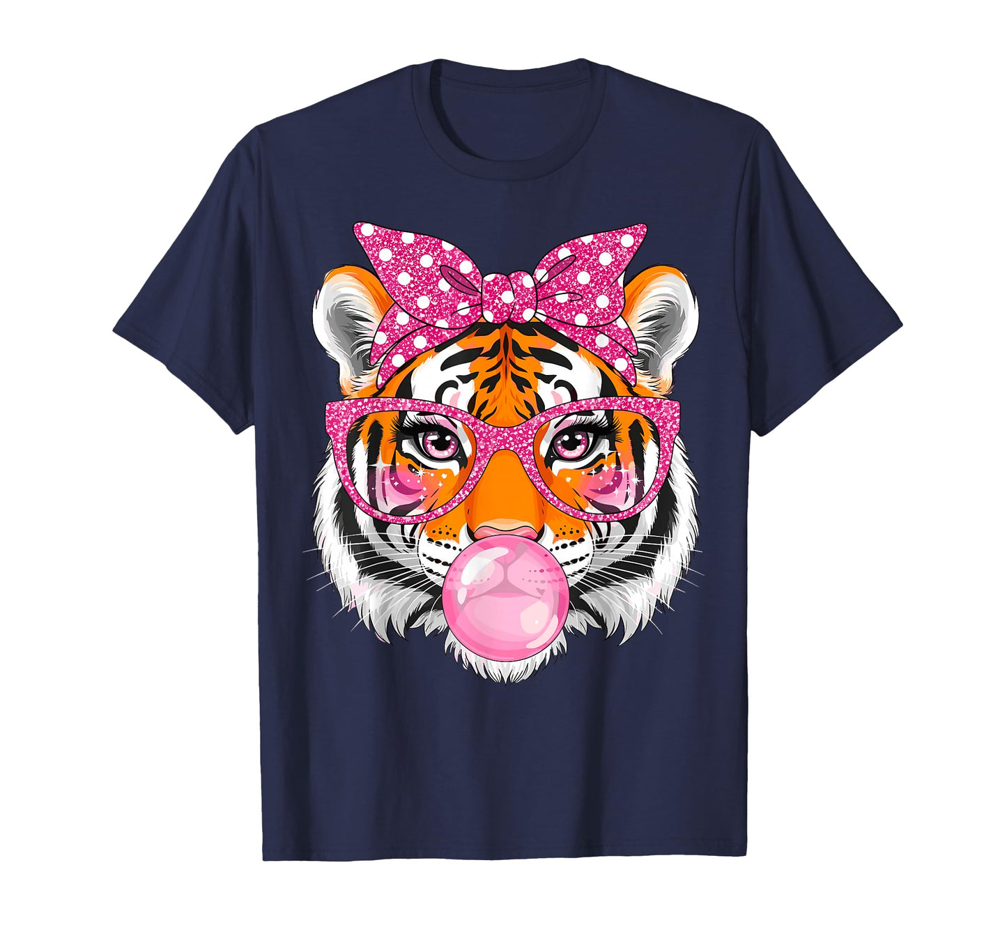 Tiger with Glasses Bubblegum and Pink Bow T-Shirt
