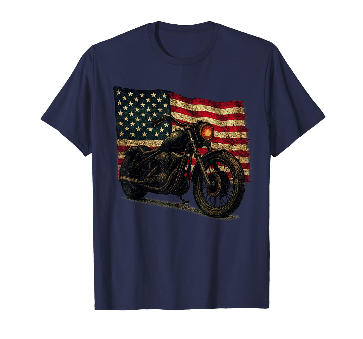 Vintage USA Flag Motorcycle American Biker Retro Distressed T-Shirt