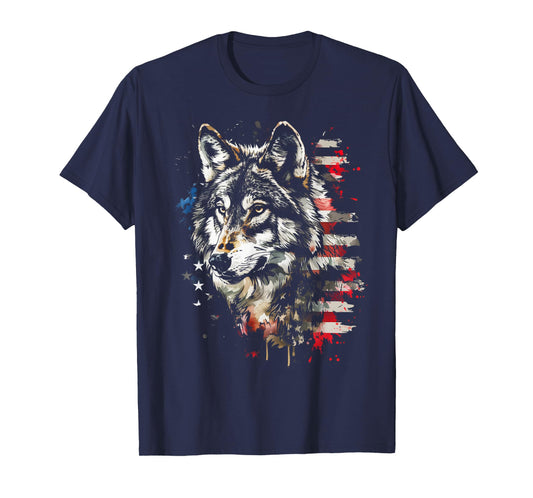 Patriotic Wolf American Flag USA Wolf Lover Women Kids Men T-Shirt
