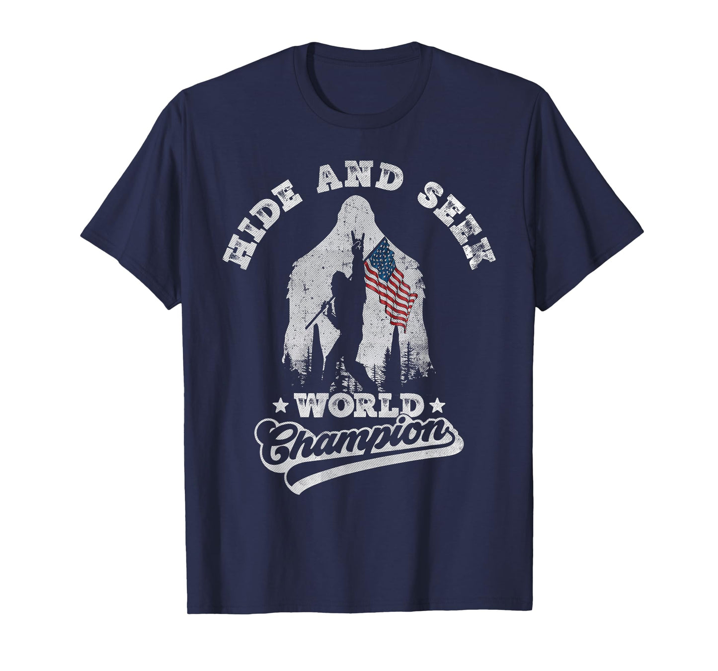 Bigfoot Hide And Seek World Champion USA Flag Sasquatch T-Shirt