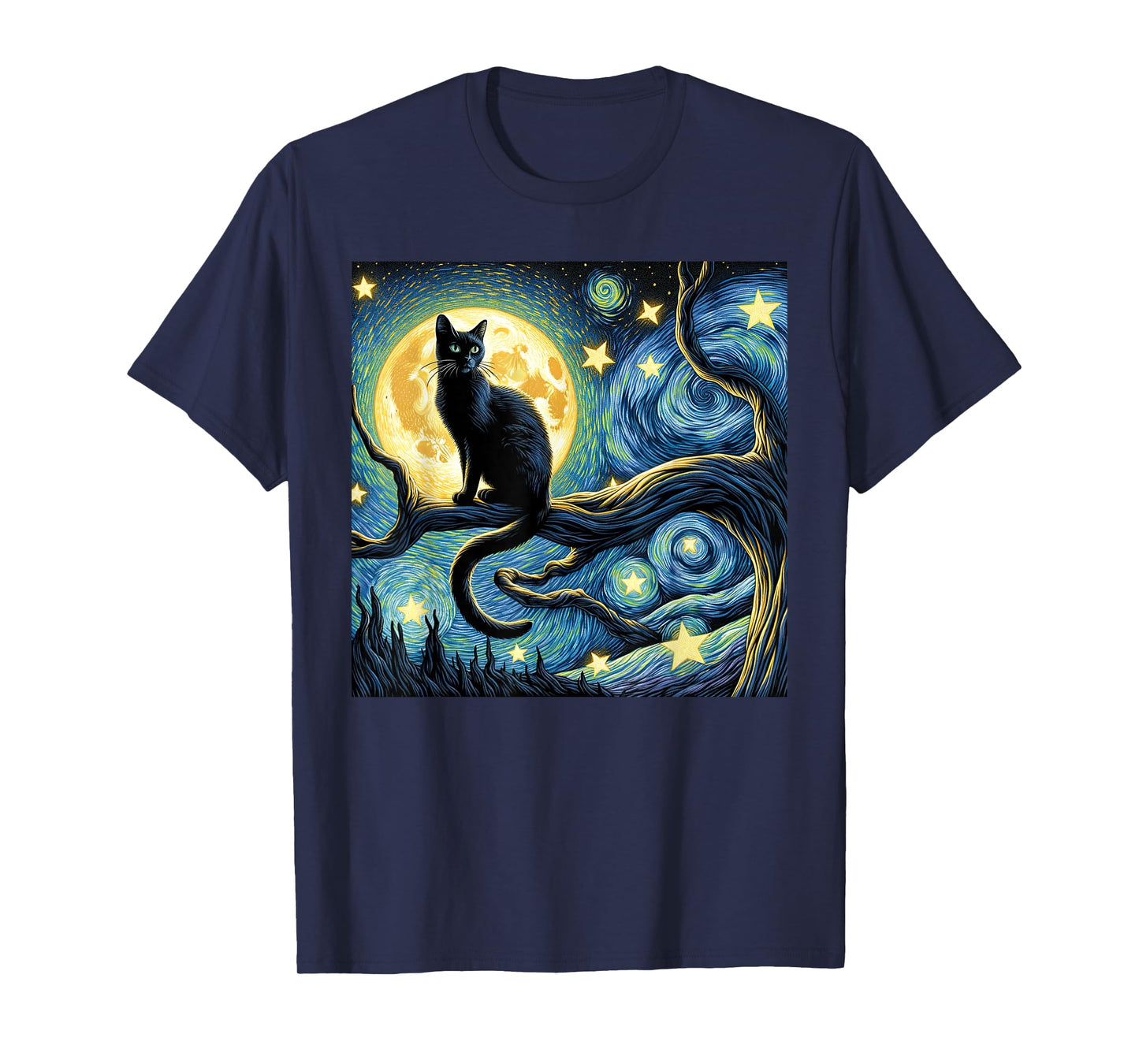 Cat Starry Night Van Gogh Cat Art Funny T-Shirt