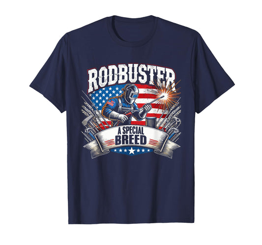 Rodbuster American Welder Flag Iron Worker Fun Graphic Art T-Shirt